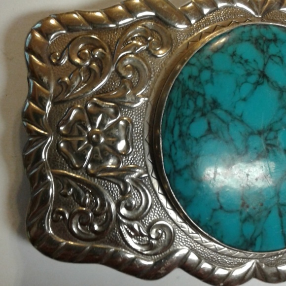 Bell Trading Belt Buckle Cabochon Stone Turquoise Floral Rope Nickel Silver - Picture 3 of 5